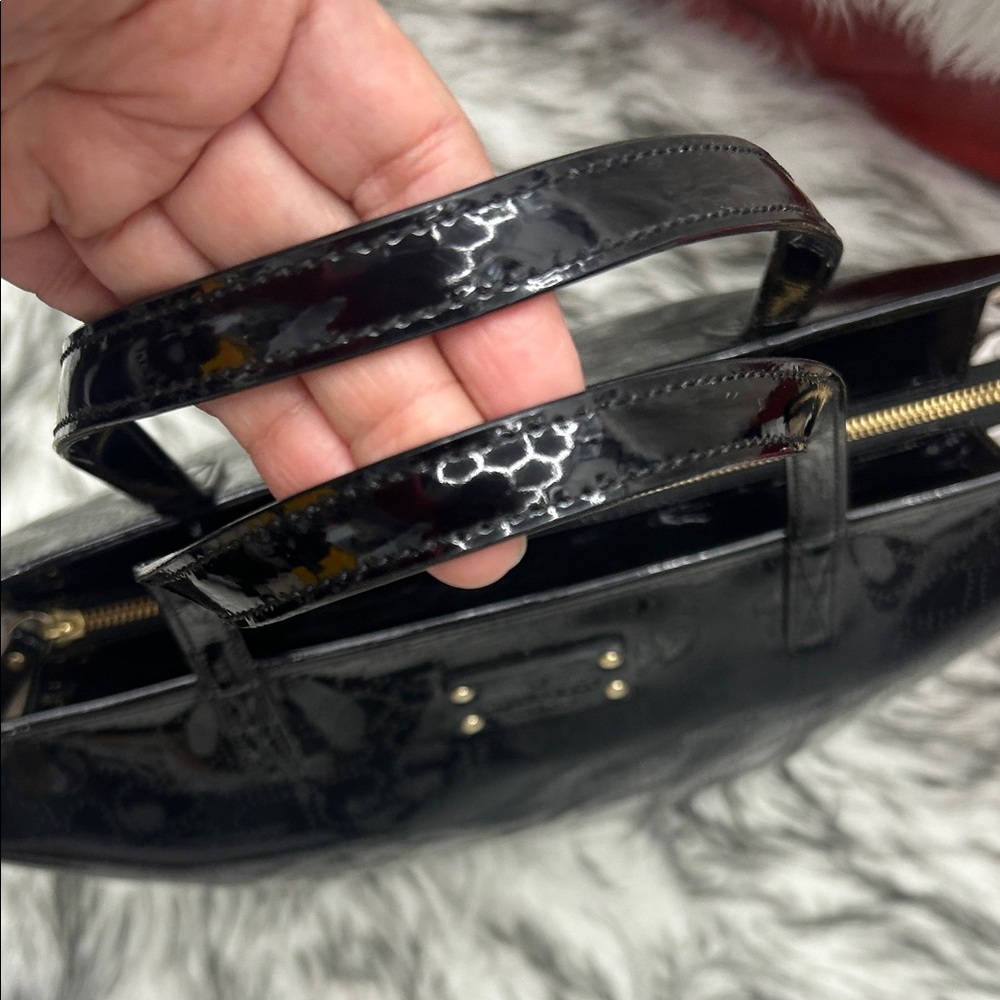Kate Spade New York black patent leather perforated Spades tote, EUC - Picture 9 of 16